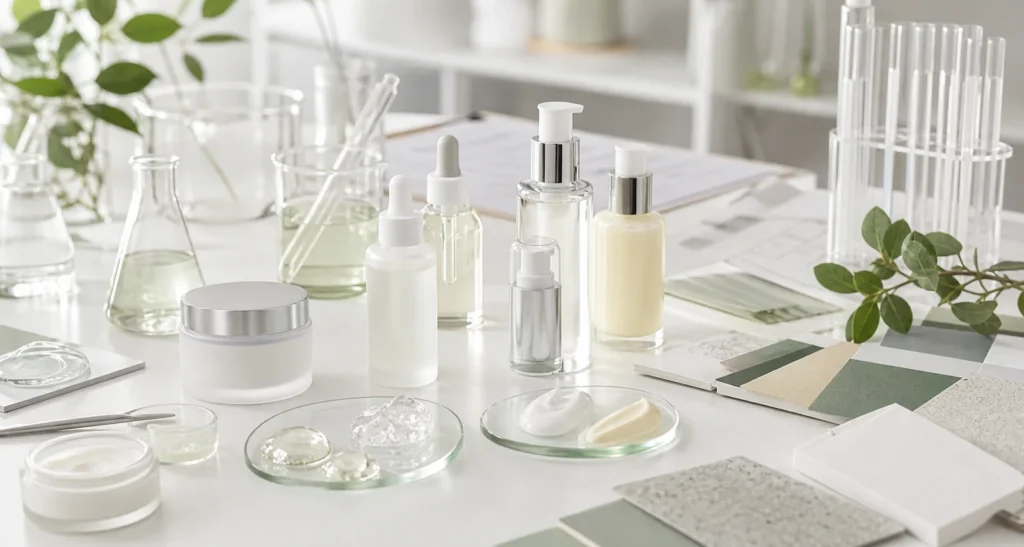 Custom cosmetic formulation development with formula textures and packaging samples