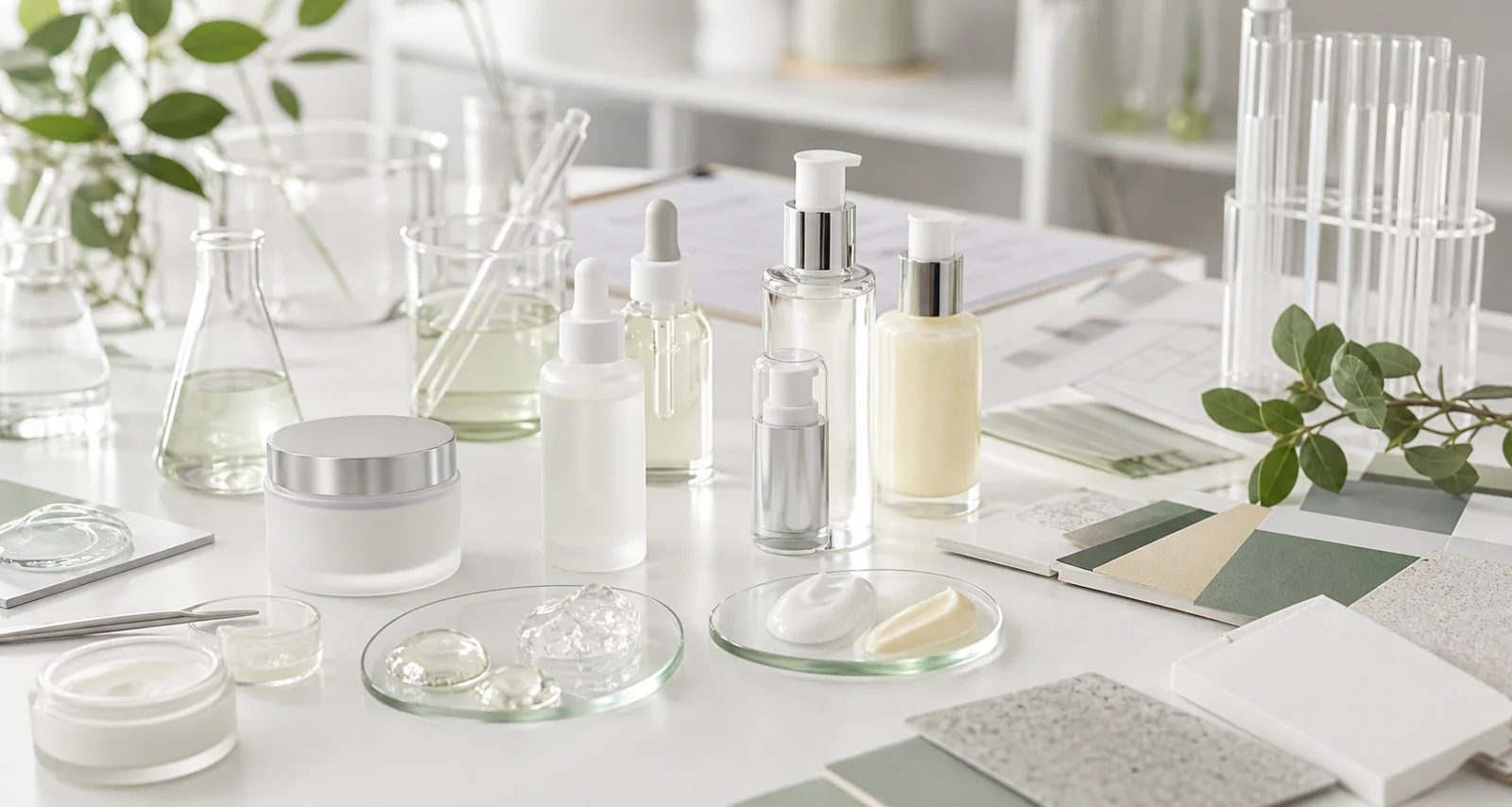 Custom cosmetic formulation development with formula textures and packaging samples