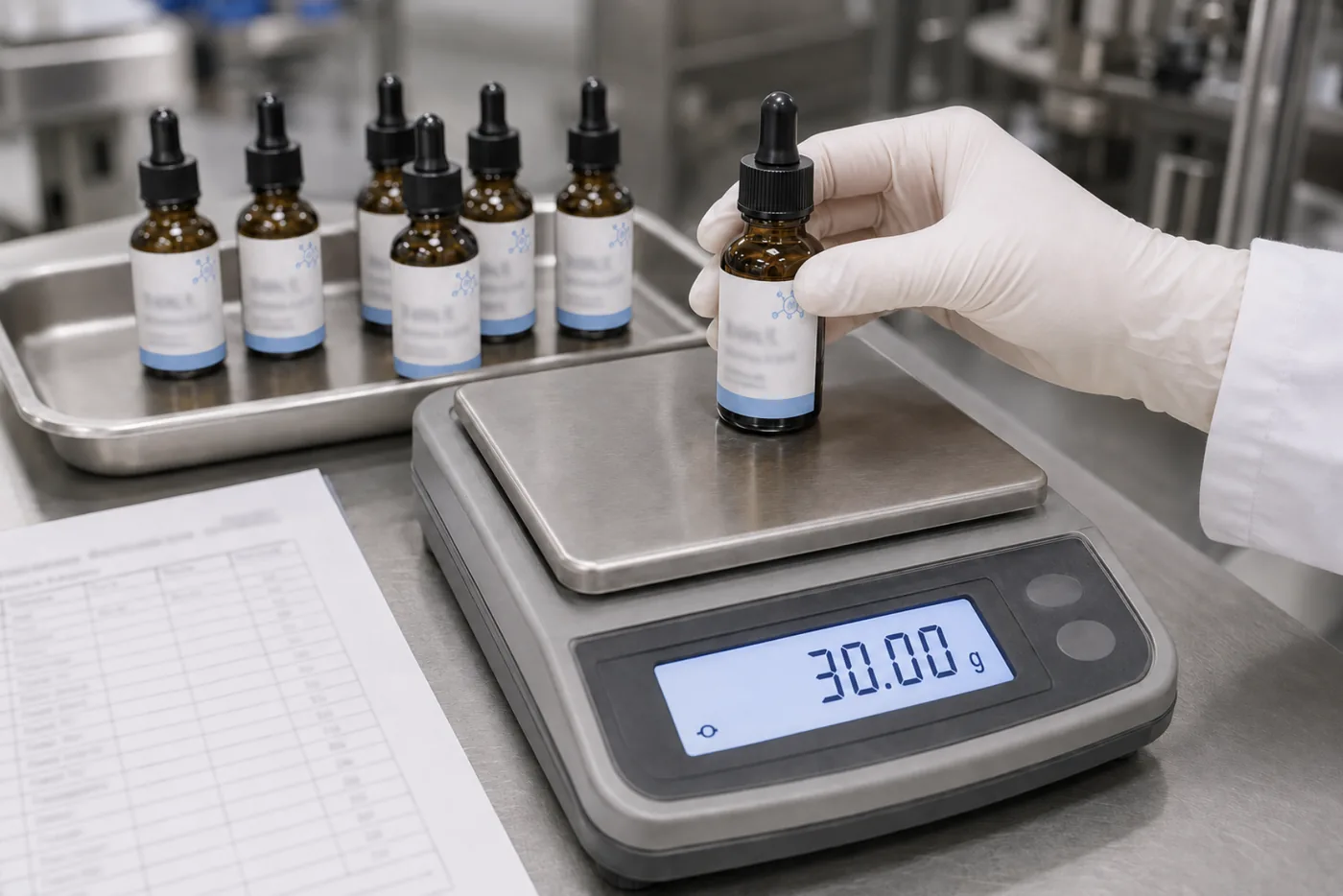 Filling weight spot check during skincare production