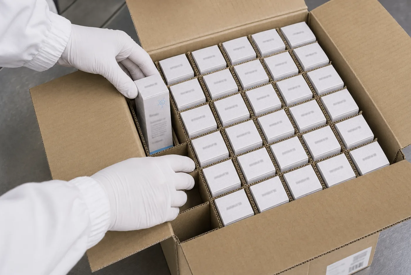 Retail cosmetic cartons packed into an export shipping case